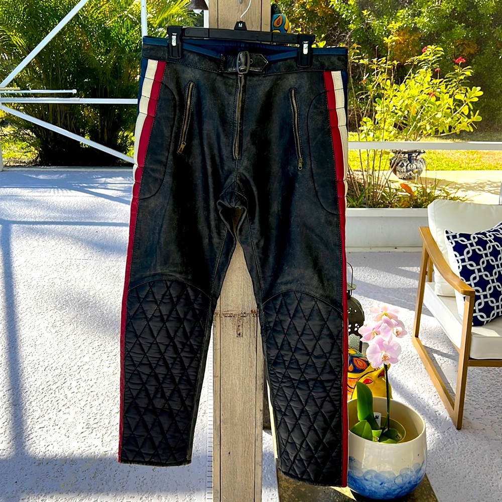 Hilfiger Red Label leather moto pants with padded hips and knees